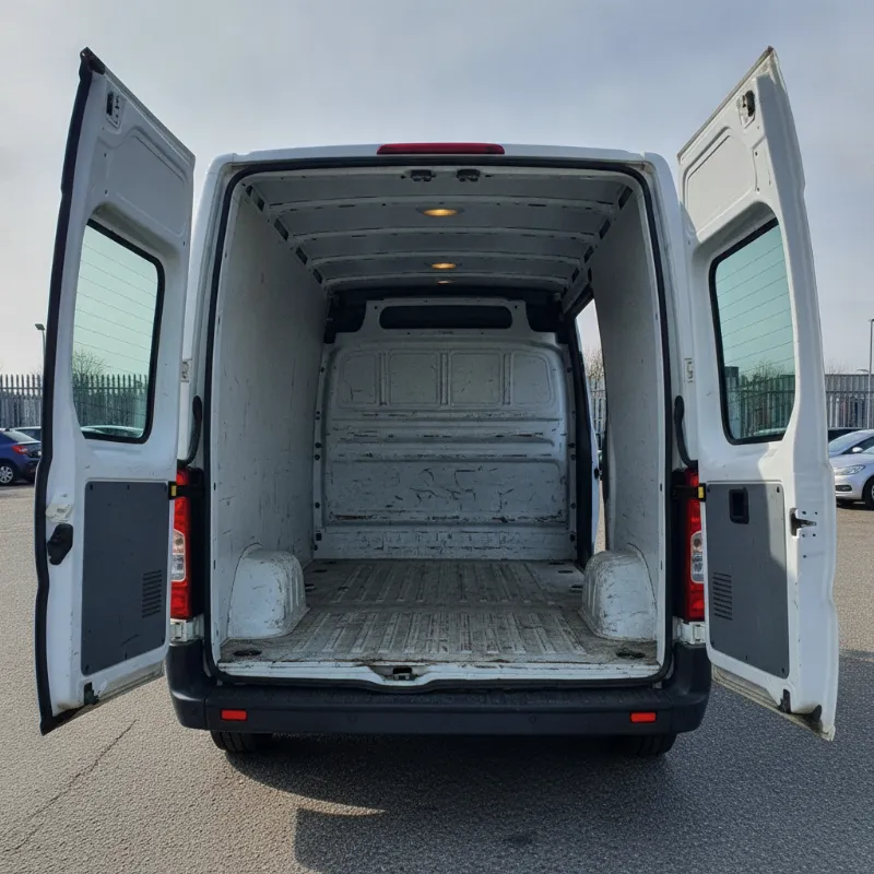 The open rear load area of a Nissan Interstar panel van, showing its depth and width