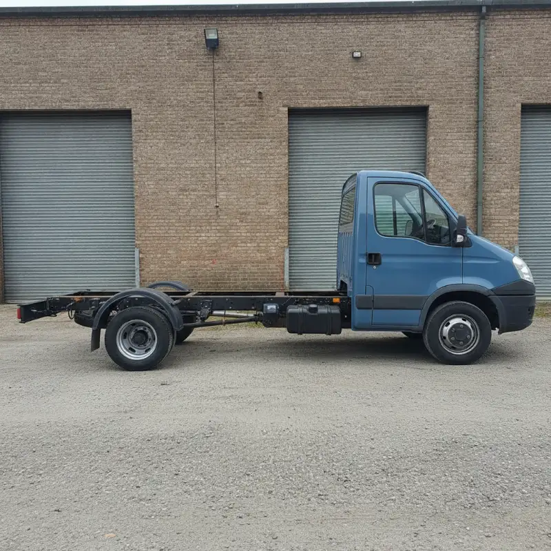An Iveco Daily chassis-cab with a bare rear chassis frame, viewed from the side