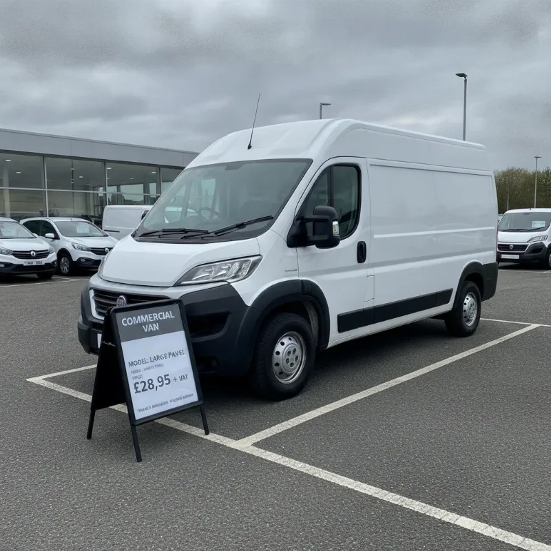 A Fiat Ducato large panel van on a dealership forecourt