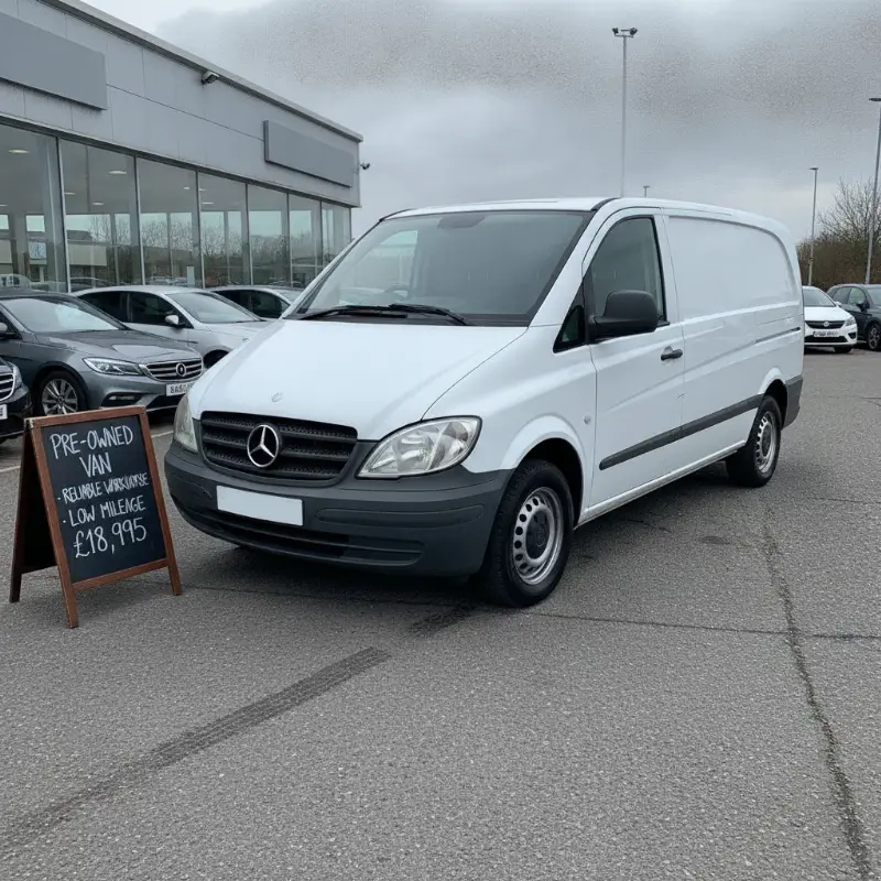A Mercedes Vito panel van on a dealership forecourt