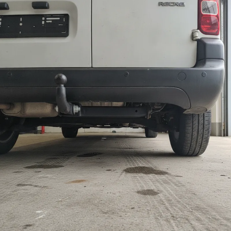 A towbar fitted to the rear underside of a small panel van
