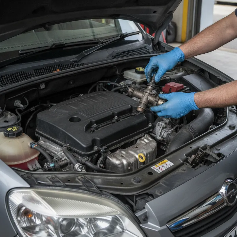 A mechanic removing an EGR valve component from a diesel engine bay