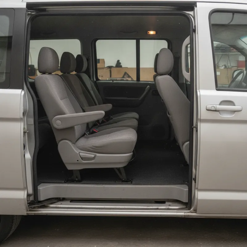 The interior of an LDV G10 people carrier, showing multiple rows of seats