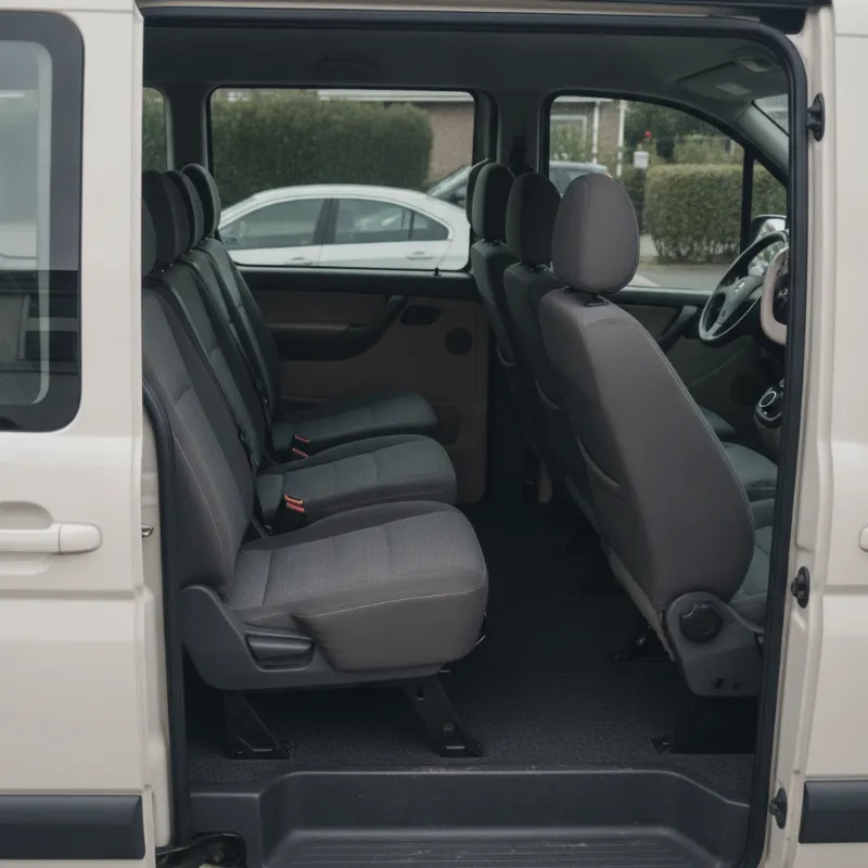 The interior of an LDV G10 people mover, showing multiple rows of seats