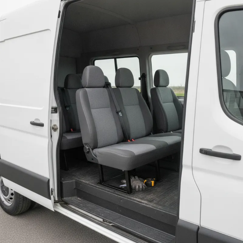 The crew-cab interior of an LDV Maxus van, showing two rows of seats