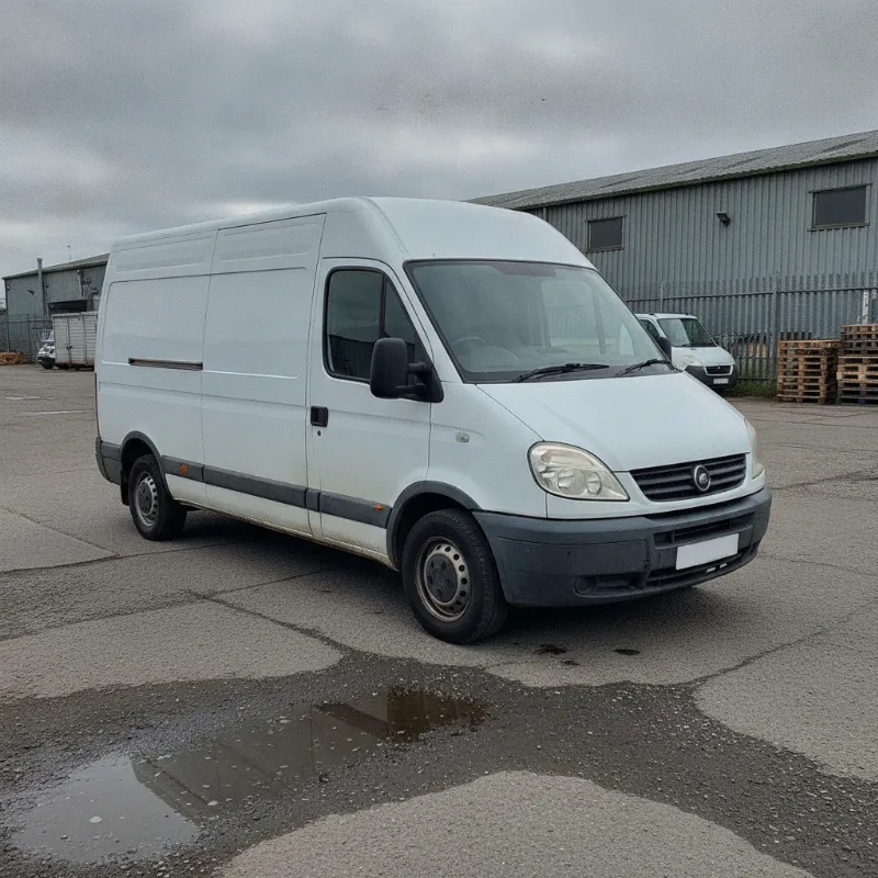 An LDV Maxus large panel van parked on a UK industrial estate forecourt