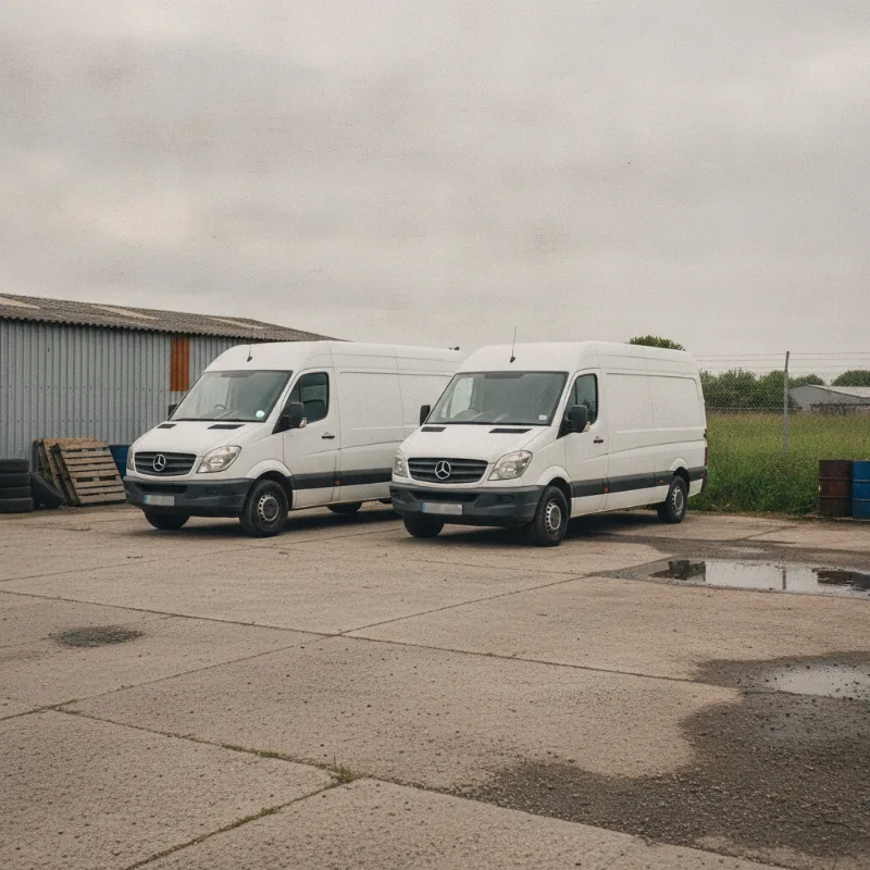 Two similarly shaped large panel vans parked side by side for comparison