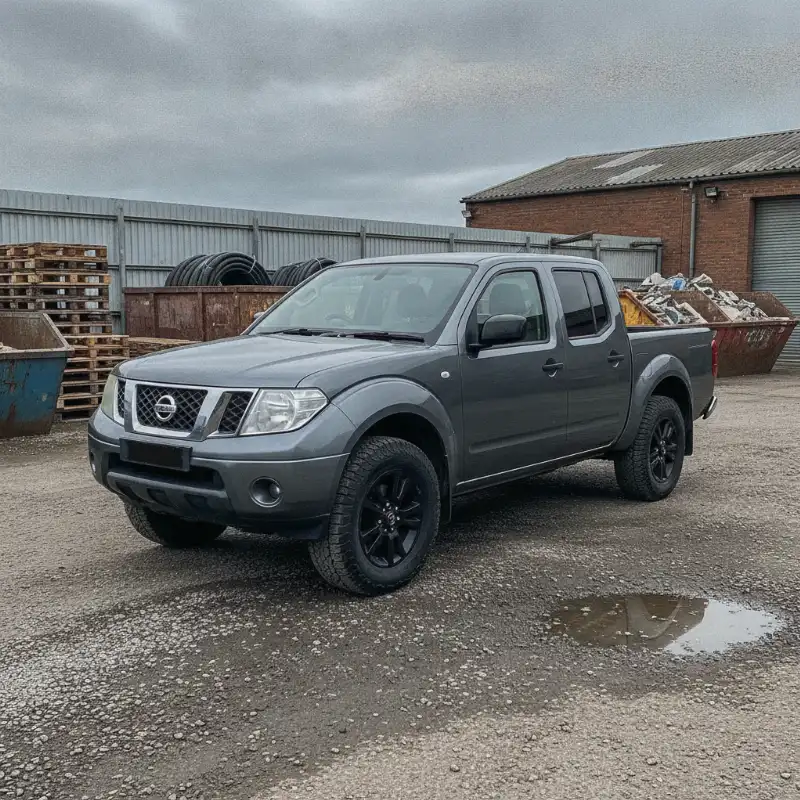 A Nissan Navara double cab pickup truck parked at a UK trade yard