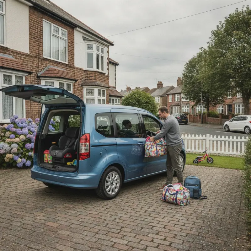 A Ford Tourneo Courier small passenger van parked outside a UK family home