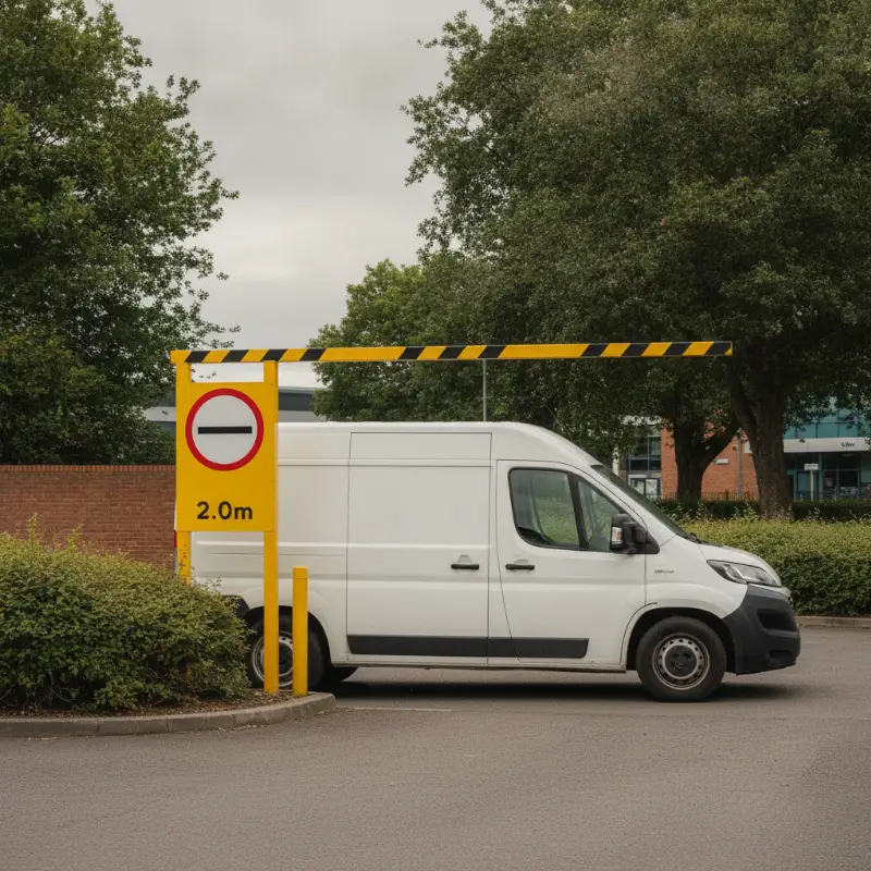 A Fiat Scudo medium panel van parked beside a height-restriction barrier
