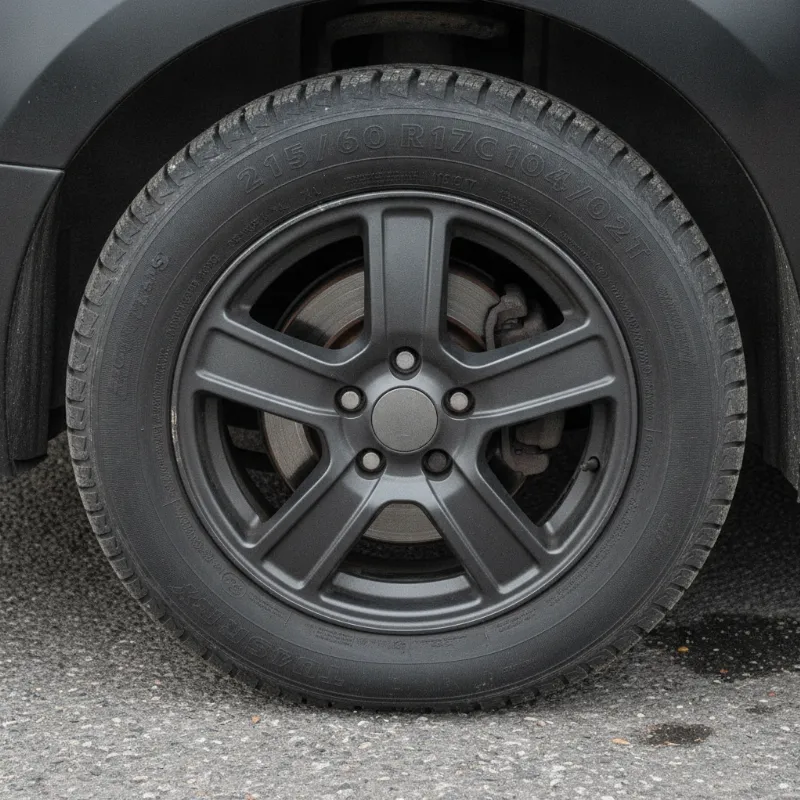 A close-up of a van tyre sidewall showing the size markings