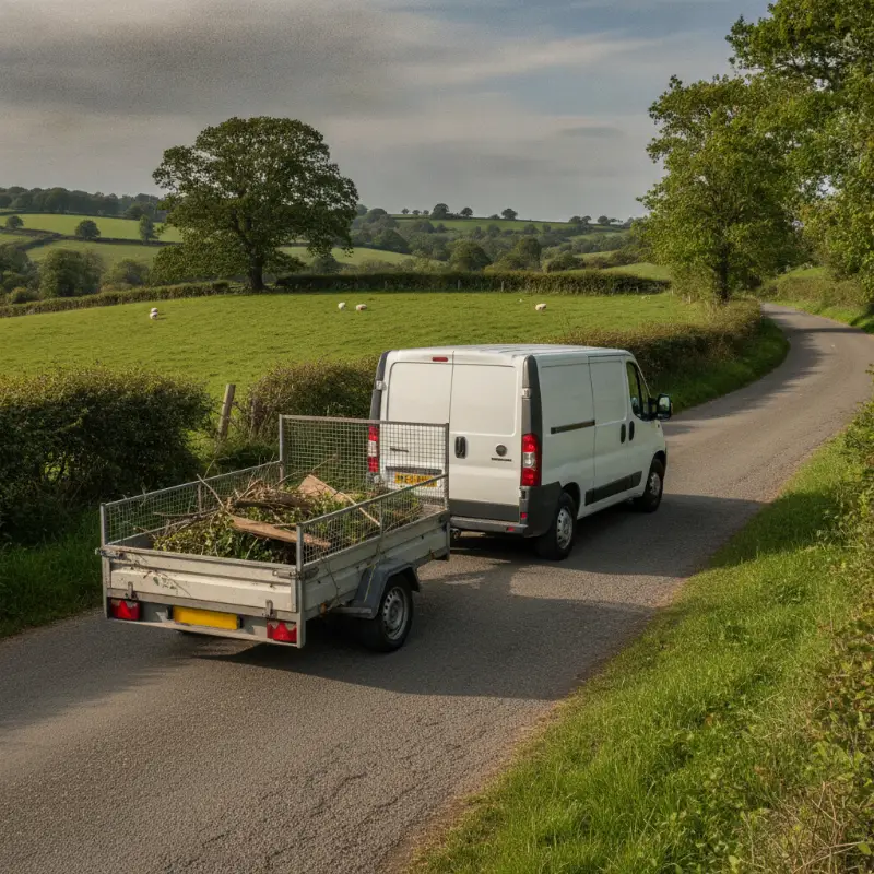 A Fiat Scudo medium panel van towing a trailer along a rural road